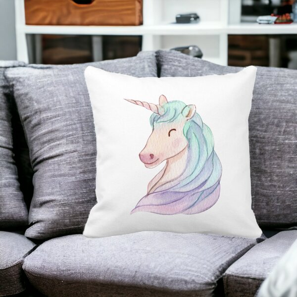 Perna Decorativa Patrata Unicorns, 40x40 cm, Alba, Mata, Husa Detasabila, Burduf 15 Husa Detasabila