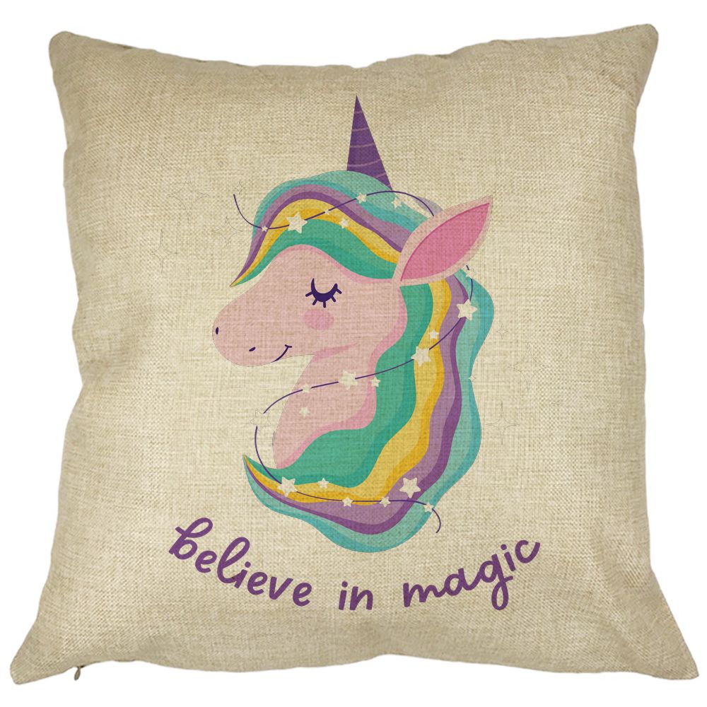 Perna Decorativa Patrata Unicorns Believe in Magic, 40x40 cm, Husa Detasabila, Burduf 11 Perna Decorativa Patrata Unicorns Believe in Magic