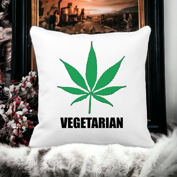Perna Decorativa Patrata Vegetarian, 40x40 cm, Alba, Mata, Husa Detasabila, Burduf 14 Mata