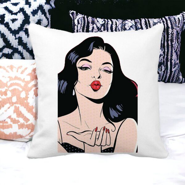 Perna Decorativa Patrata Vintage Pop Art, 40x40 cm, Alba, Mata, Husa Detasabila, Burduf 12 40x40 cm