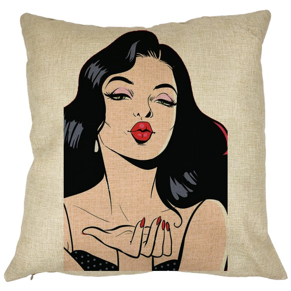 Perna Decorativa Patrata Vintage Pop Art, 40x40 cm, Husa Detasabila, Burduf 11 Perna Decorativa Patrata Vintage Pop Art