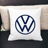 Perna Decorativa Patrata Volkswagen, 40x40 cm, Alba, Mata, Husa Detasabila, Burduf 19 Mata