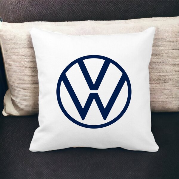 Perna Decorativa Patrata Volkswagen, 40x40 cm, Alba, Mata, Husa Detasabila, Burduf 14 Mata