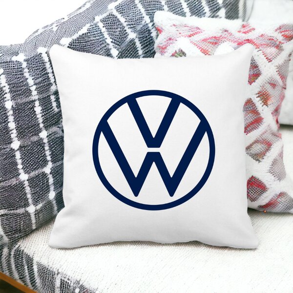 Perna Decorativa Patrata Volkswagen, 40x40 cm, Alba, Mata, Husa Detasabila, Burduf 15 Husa Detasabila
