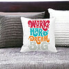 Perna Decorativa Patrata Work Hard Dream Big, 40x40 cm, Alba, Mata, Husa Detasabila, Burduf 20 40x40 cm