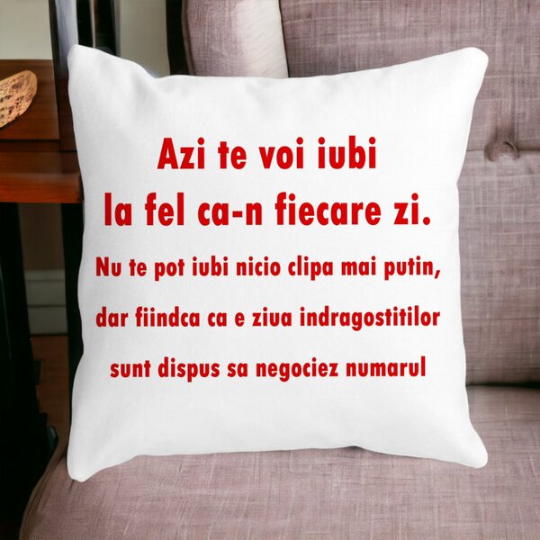 Perna Decorativa Patrata Ziua Indragostitilor, 40x40 cm, Alba, Mata, Husa Detasabila, Burduf 12 40x40 cm