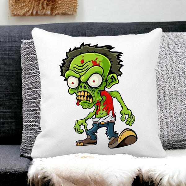 Perna Decorativa Patrata Zombie, 40x40 cm, Alba, Mata, Husa Detasabila, Burduf 12 40x40 cm