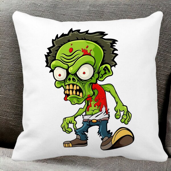 Perna Decorativa Patrata Zombie, 40x40 cm, Alba, Mata, Husa Detasabila, Burduf 13 Alba