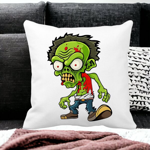 Perna Decorativa Patrata Zombie, 40x40 cm, Alba, Mata, Husa Detasabila, Burduf 14 Mata