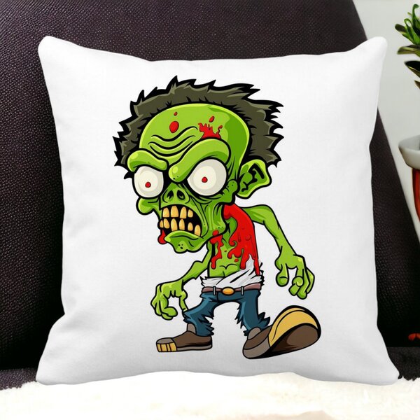Perna Decorativa Patrata Zombie, 40x40 cm, Alba, Mata, Husa Detasabila, Burduf 15 Husa Detasabila