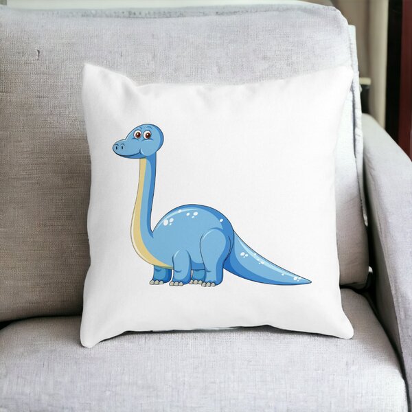 Perna Decorativa Patrata copii, Blue Dinozaur, 40x40 cm, Alba, Mata, Husa Detasabila, Burduf 12 Blue Dinozaur