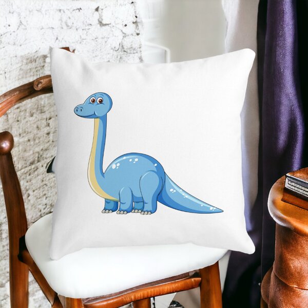Perna Decorativa Patrata copii, Blue Dinozaur, 40x40 cm, Alba, Mata, Husa Detasabila, Burduf 13 40x40 cm