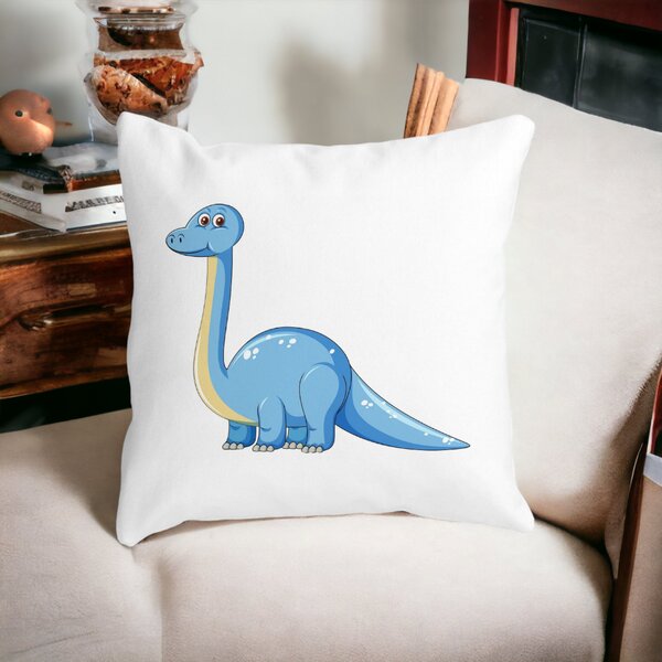 Perna Decorativa Patrata copii, Blue Dinozaur, 40x40 cm, Alba, Mata, Husa Detasabila, Burduf 14 Alba