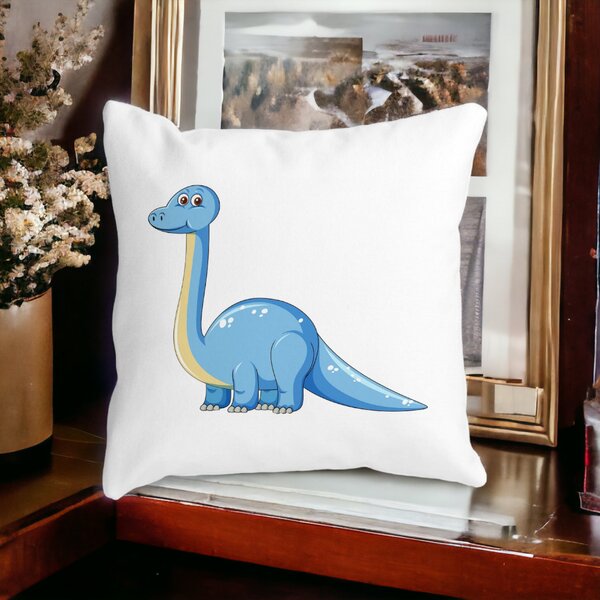 Perna Decorativa Patrata copii, Blue Dinozaur, 40x40 cm, Alba, Mata, Husa Detasabila, Burduf 15 Mata