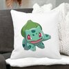 Perna Decorativa Patrata copii Bulbasaur, 40x40 cm, Alba, Mata, Husa Detasabila, Burduf 19 Mata
