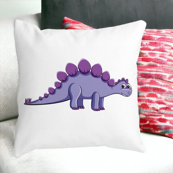 Perna Decorativa Patrata copii Dinozaur Mov, 40x40 cm, Alba, Mata, Husa Detasabila, Burduf 13 Alba