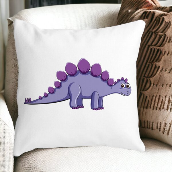 Perna Decorativa Patrata copii Dinozaur Mov, 40x40 cm, Alba, Mata, Husa Detasabila, Burduf 14 Mata