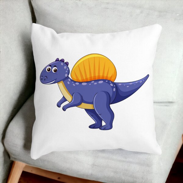 Perna Decorativa Patrata copii Dinozaur Mov inchis, 40x40 cm, Alba, Mata, Husa Detasabila, Burduf 13 Alba