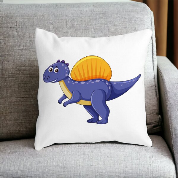 Perna Decorativa Patrata copii Dinozaur Mov inchis, 40x40 cm, Alba, Mata, Husa Detasabila, Burduf 15 Husa Detasabila