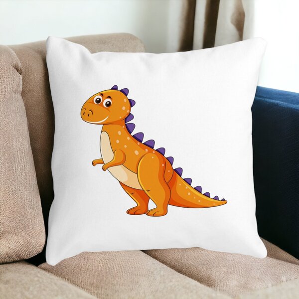 Perna Decorativa Patrata copii Dinozaur Portocaliu, 40x40 cm, Alba, Mata, Husa Detasabila, Burduf 14 Mata