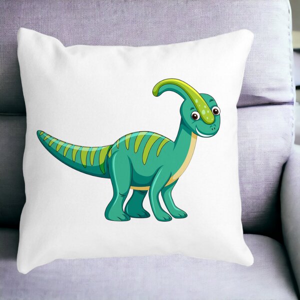 Perna Decorativa Patrata copii Dinozaur Verde, 40x40 cm, Alba, Mata, Husa Detasabila, Burduf 12 40x40 cm
