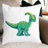 Perna Decorativa Patrata copii Dinozaur Verde, 40x40 cm, Alba, Mata, Husa Detasabila, Burduf 18 Alba