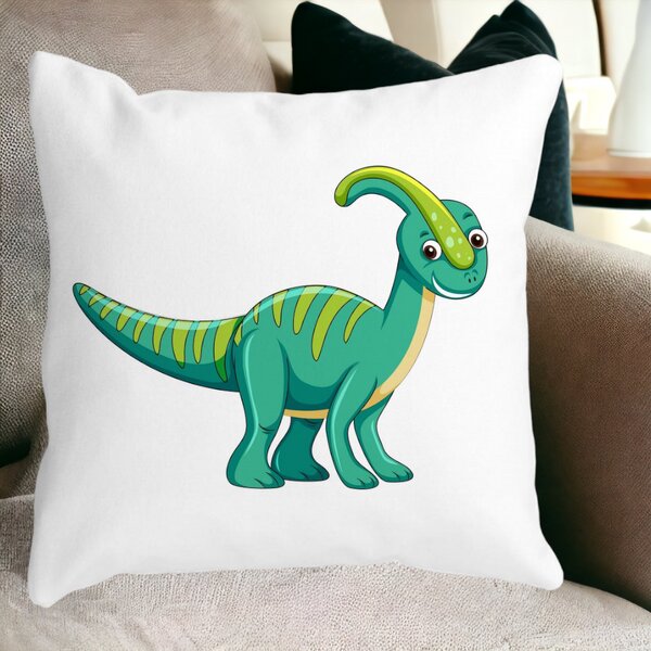 Perna Decorativa Patrata copii Dinozaur Verde, 40x40 cm, Alba, Mata, Husa Detasabila, Burduf 13 Alba