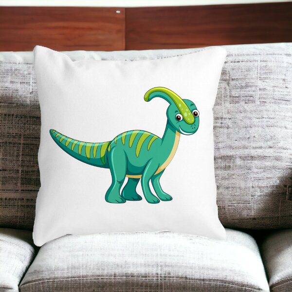 Perna Decorativa Patrata copii Dinozaur Verde, 40x40 cm, Alba, Mata, Husa Detasabila, Burduf 14 Mata