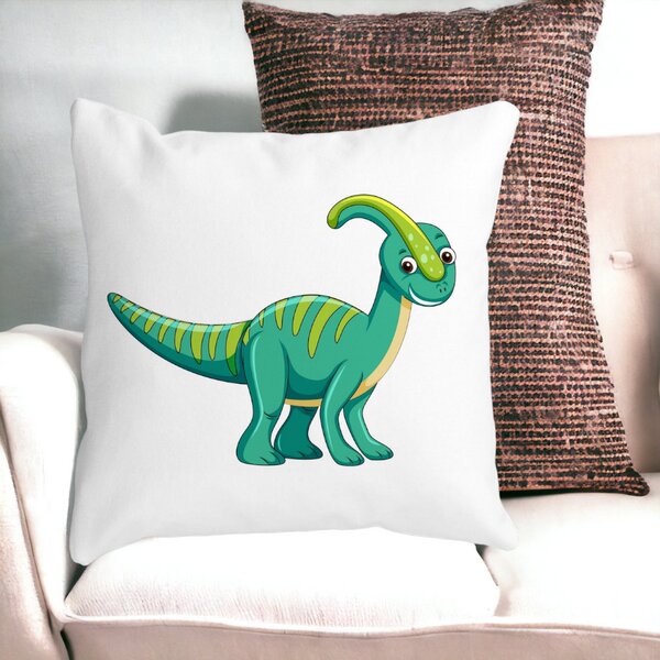Perna Decorativa Patrata copii Dinozaur Verde, 40x40 cm, Alba, Mata, Husa Detasabila, Burduf 15 Husa Detasabila