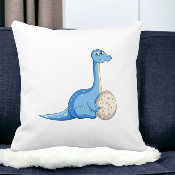 Perna Decorativa Patrata copii, Dinozaur cu oua, 40x40 cm, Alba, Mata, Husa Detasabila, Burduf 13 40x40 cm