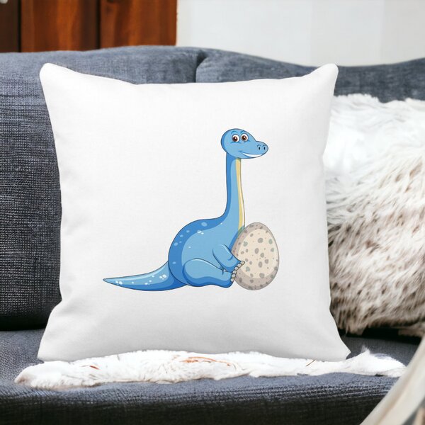 Perna Decorativa Patrata copii, Dinozaur cu oua, 40x40 cm, Alba, Mata, Husa Detasabila, Burduf 14 Alba