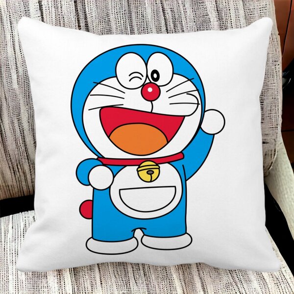 Perna Decorativa Patrata copii Doraemon, 40x40 cm, Alba, Mata, Husa Detasabila, Burduf 15 Husa Detasabila