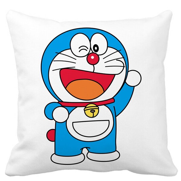Perna Decorativa Patrata copii Doraemon, 40x40 cm, Alba, Mata, Husa Detasabila, Burduf 11 Perna Decorativa Patrata copii Doraemon