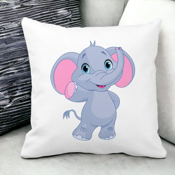 Perna Decorativa Patrata copii Elefant, 40x40 cm, Alba, Mata, Husa Detasabila, Burduf 12 40x40 cm