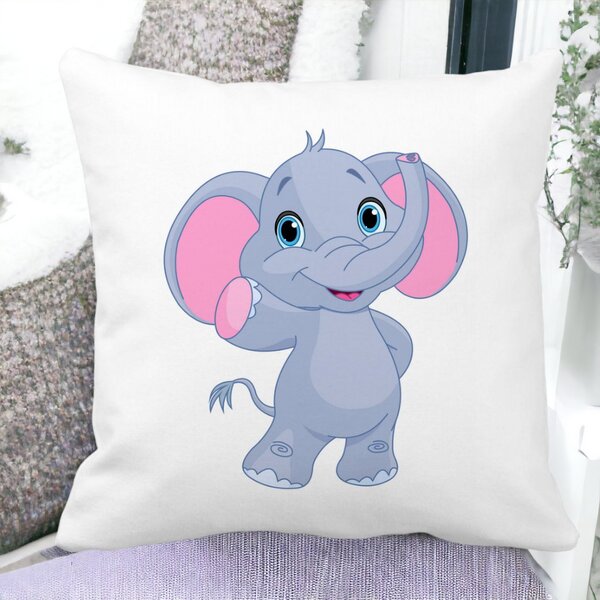 Perna Decorativa Patrata copii Elefant, 40x40 cm, Alba, Mata, Husa Detasabila, Burduf 13 Alba