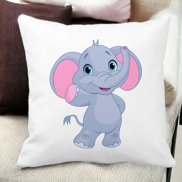 Perna Decorativa Patrata copii Elefant, 40x40 cm, Alba, Mata, Husa Detasabila, Burduf 15 Husa Detasabila