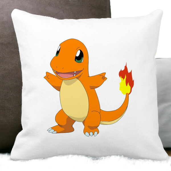 Perna Decorativa Patrata copii Fire Lizard, 40x40 cm, Alba, Mata, Husa Detasabila, Burduf 11 Alba