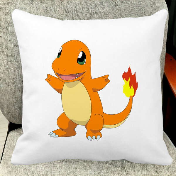 Perna Decorativa Patrata copii Fire Lizard, 40x40 cm, Alba, Mata, Husa Detasabila, Burduf 12 Mata