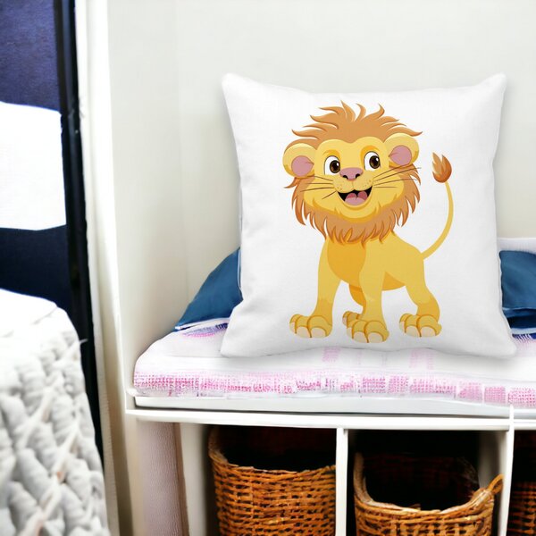 Perna Decorativa Patrata copii Little Lion, 40x40 cm, Alba, Mata, Husa Detasabila, Burduf 12 40x40 cm