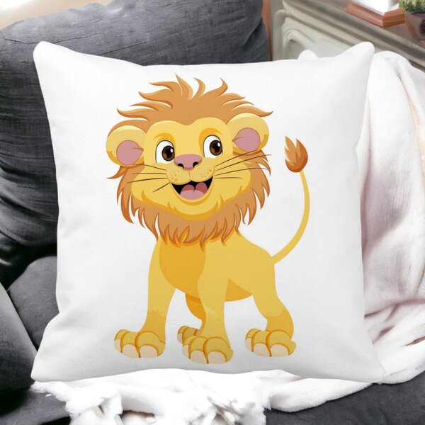 Perna Decorativa Patrata copii Little Lion, 40x40 cm, Alba, Mata, Husa Detasabila, Burduf 15 Husa Detasabila