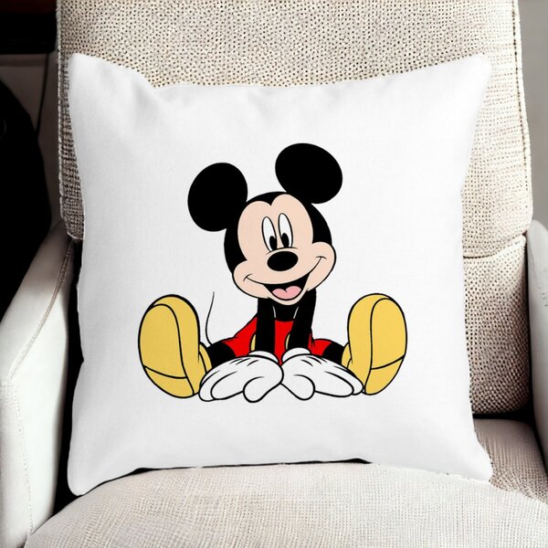 Perna Decorativa Patrata copii Mickey Mouse, 40x40 cm, Alba, Mata, Husa Detasabila, Burduf 12 40x40 cm