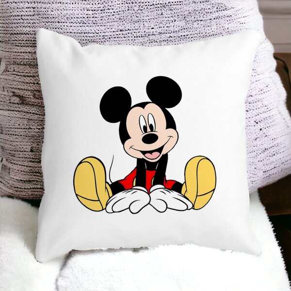 Perna Decorativa Patrata copii Mickey Mouse, 40x40 cm, Alba, Mata, Husa Detasabila, Burduf 15 Husa Detasabila