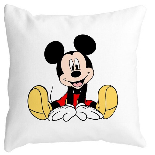 Perna Decorativa Patrata copii Mickey Mouse, 40x40 cm, Alba, Mata, Husa Detasabila, Burduf 11 Perna Decorativa Patrata copii Mickey Mouse
