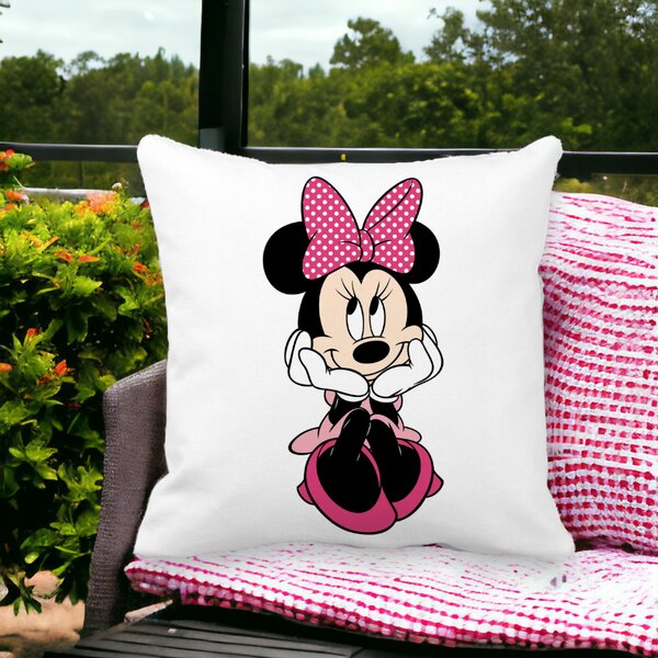 Perna Decorativa Patrata copii Minnie Mouse, 40x40 cm, Alba, Mata, Husa Detasabila, Burduf 12 40x40 cm