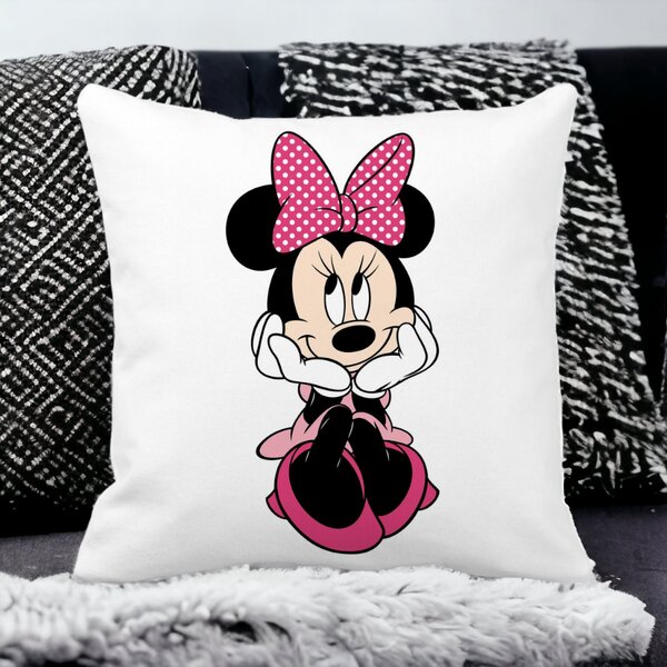 Perna Decorativa Patrata copii Minnie Mouse, 40x40 cm, Alba, Mata, Husa Detasabila, Burduf 13 Alba