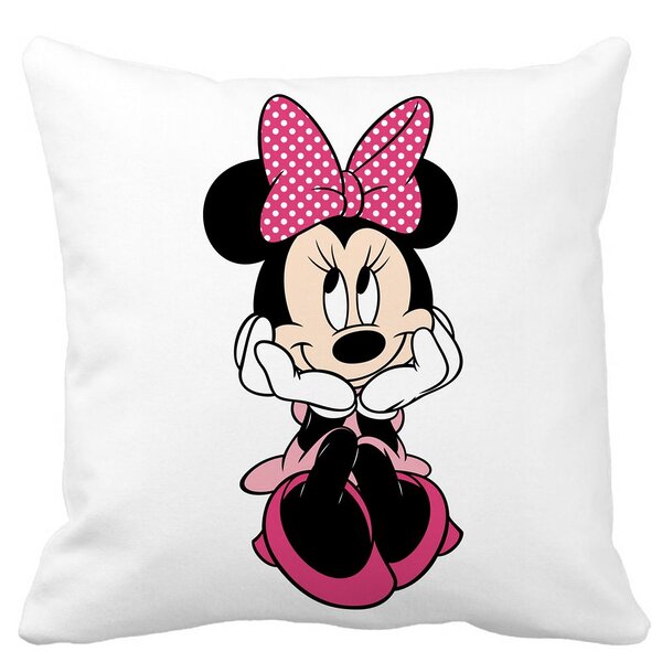Perna Decorativa Patrata copii Minnie Mouse, 40x40 cm, Alba, Mata, Husa Detasabila, Burduf 11 Perna Decorativa Patrata copii Minnie Mouse