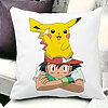 Perna Decorativa Patrata copii Pikachu Pokemon, 40x40 cm, Alba, Mata, Husa Detasabila, Burduf 18 Alba