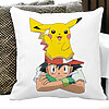 Perna Decorativa Patrata copii Pikachu Pokemon, 40x40 cm, Alba, Mata, Husa Detasabila, Burduf 19 Mata