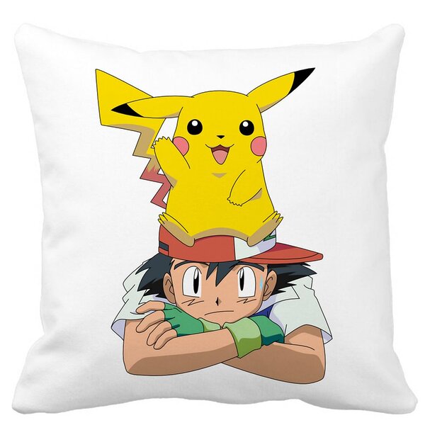 Perna Decorativa Patrata copii Pikachu Pokemon, 40x40 cm, Alba, Mata, Husa Detasabila, Burduf 11 Perna Decorativa Patrata copii Pikachu Pokemon