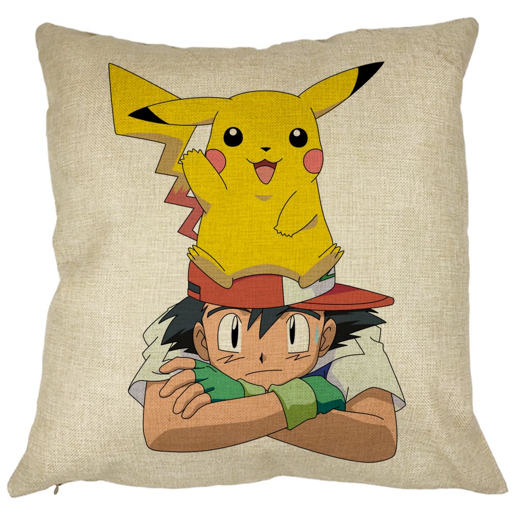 Perna Decorativa Patrata copii Pikachu Pokemon, 40x40 cm, Husa Detasabila, Burduf 7 Perna Decorativa Patrata copii Pikachu Pokemon